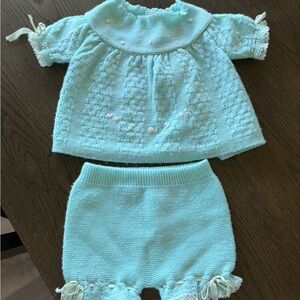 Vintage 2 Piece A Little Angel Baby Outfit Size 6 Months Blue Floral Lace Trim